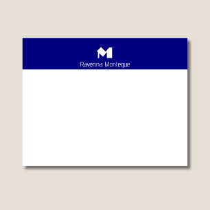 Cartão De Notas Azul Marinho Elegante Monograma de Nome Personaliz