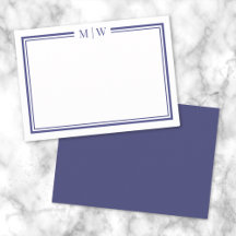 Azul Marinho Monograma Minimalista com Duas Bordas