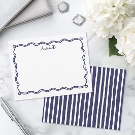 Cartão De Notas Azul Marinho Retro Personalizado com Borda Ondulad