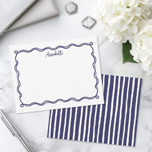 Cartão De Notas Azul Marinho Retro Personalizado com Borda Ondulad