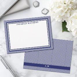 Cartão De Notas Azul Marinho Xadrez Personalizado