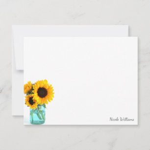 Cartão De Notas Azul Mason Jar Sunflower Personalização Papel de C