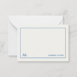 Cartão De Notas Azul Minimalista Monograma Empresarial Branco Quen