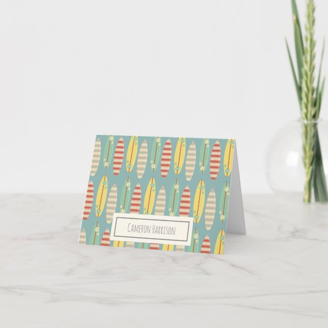 Cartão De Notas Azul-Padrão de Surfe do Hippie Hawaii Cute (Frente)