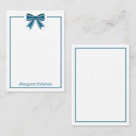 Cartão De Notas Azul Préppy e Laço Branco Personalizado