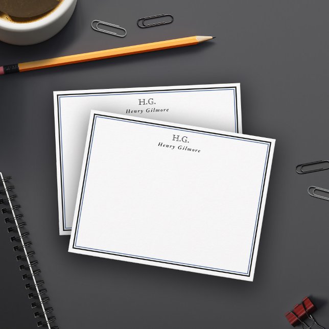 Cartão De Notas Azul Preto Monograma (Criador carregado)