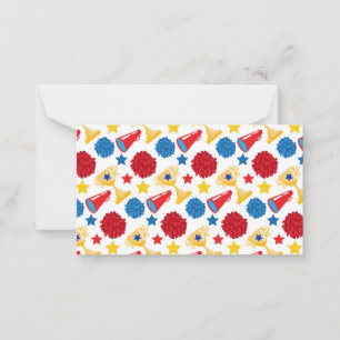 Cartão De Notas Azul Vermelho Amarelo Cheerleader Megaphone Pom