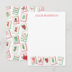 Cartão De Notas Azulejos de Natal Vermelhos e Verdes de Mahjong em