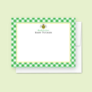 Cartão De Notas Baby Bee Preppy Gingham Chá de fraldas Obrigado