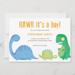 Cartão De Notas Baby Boy Dinosaur Themed Chá de fraldas Invital