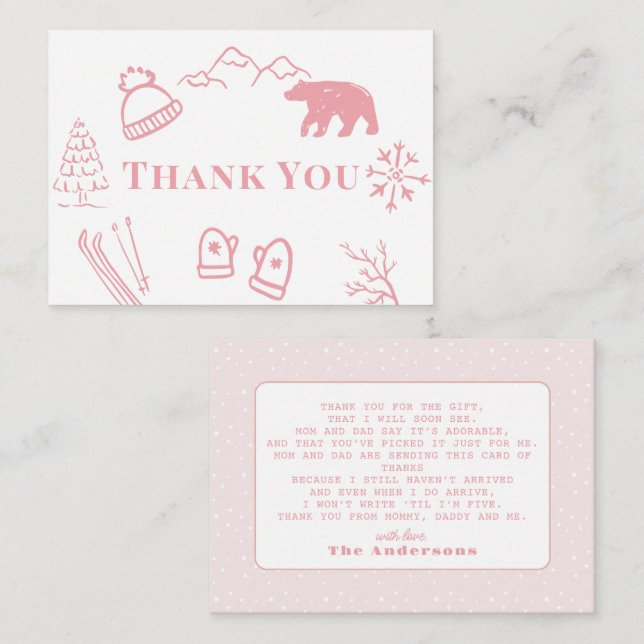 Cartão De Notas Baby It's Cold Outside Pink Baby Shower Thank You (Frente/Verso)