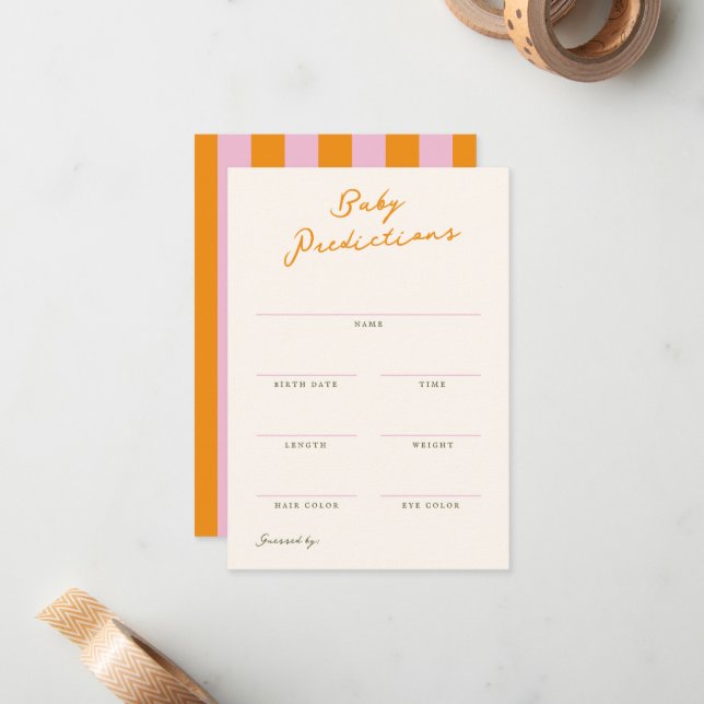 Cartão De Notas Baby Predictions Shower Game Card (Frente/Verso In Situ)