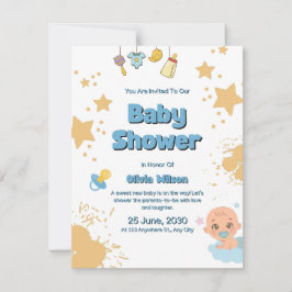Cartão De Notas Baby Shower Invitation Neutral Beige Modern Style