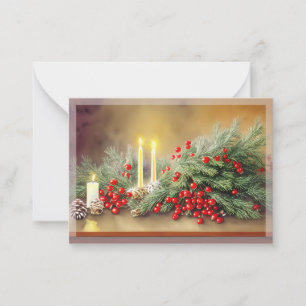 Cartão De Notas Bagas de abeto e velas orçamento mini Natal