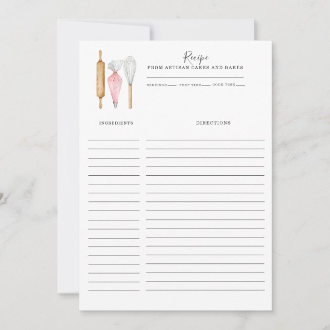 Cartão De Notas Baker Pastry Chef Utensils Recipe Card Template (Frente)