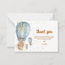 Cartão De Notas Balão de Ar Quente Azul Obrigado