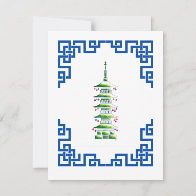 Cartão De Notas Bamboo Chinoiserie Pagoda Christmas Tree Note Card (Frente)