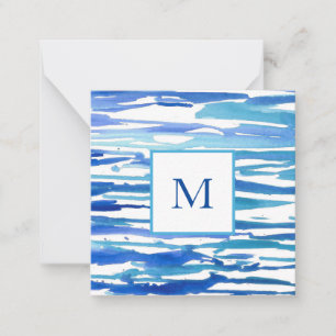 Cartão De Notas Bandas Abstrato de Aquarela Azul