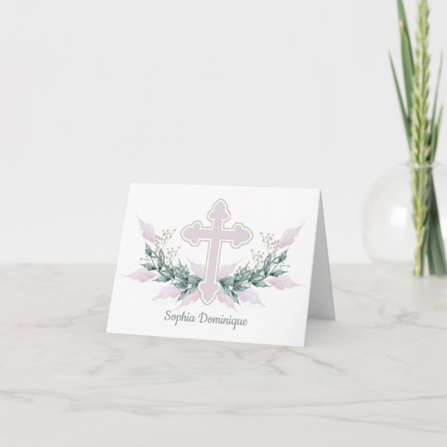 Cartão De Notas Baptism, Christening Pink Cross Thank You Notes (Frente)