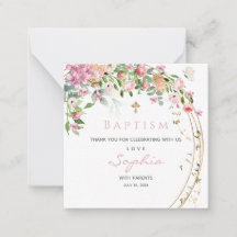 Baptism Pink Watercolor Floral Girl Obrigado