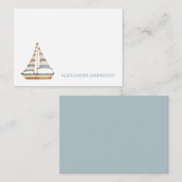 Cartão De Notas Barco à Vela Faixa Azul Aquarela