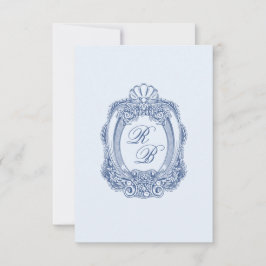 Cartão De Notas Barroco Crest Iniciais Azuis Franceses Casamento