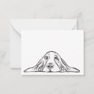 Cartão De Notas basset hound preto branco simples olhos de cachorr