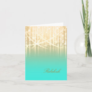 Cartão De Notas Bat Mitzvah Aqua Green e Douradas luzes cintilante