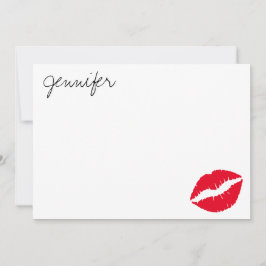 Cartão De Notas Batom Vermelho Brilhante Personalizado Beijo Glamo