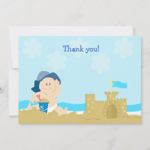 Cartão De Notas Beach Baby Sand Castle Flat Card Obrigado