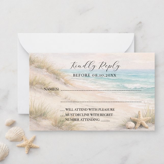 Cartão De Notas Beach coastal wedding response RSVP (Criador carregado)