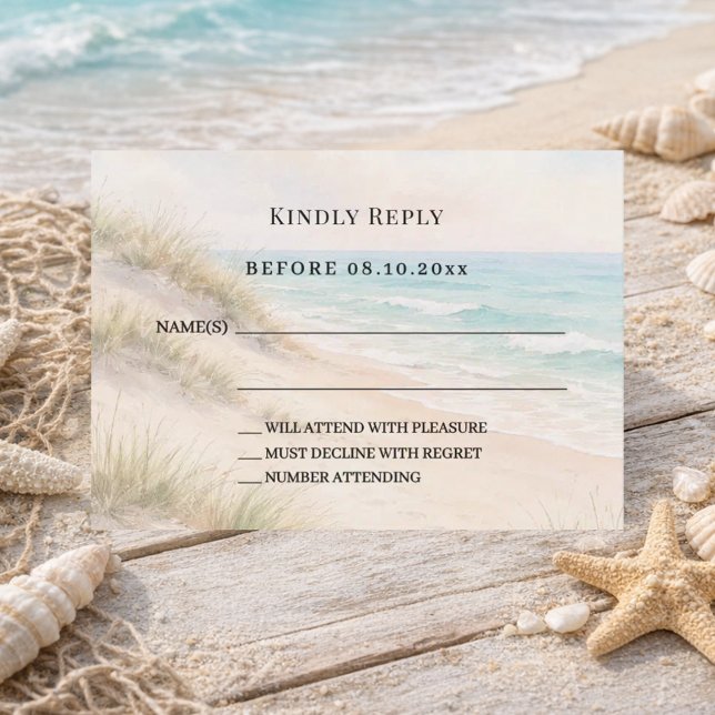 Cartão De Notas Beach coastal wedding response RSVP (Criador carregado)