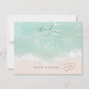 Cartão De Notas Beach Hearts Obrigado Stationery Personalizado