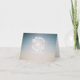 Cartão De Notas Beach Wreath Sunset Sky Monograma Notecard