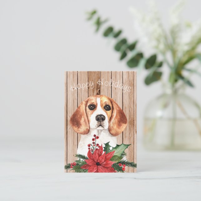 Cartão De Notas Beagle aquarela e Buquê de Natal (Em pé/Frente)