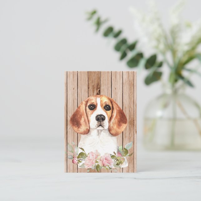 Cartão De Notas Beagle e Flores de Aquarela (Em pé/Frente)
