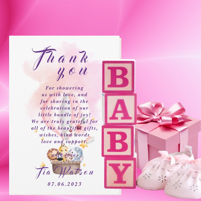 Cartão De Notas Bebês Safari No Balão De Ar Quente Rosa (Criador carregado)