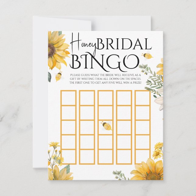 Cartão De Notas Bee Honey Bridal Shower Bingo Game (Frente)