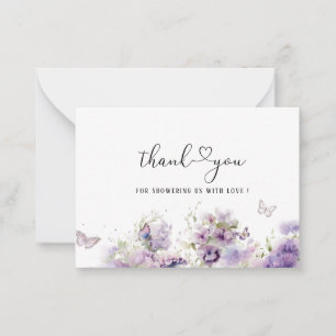 Cartão De Notas Beijos de Borboleta Floral Púrpura de Aquarela Ele