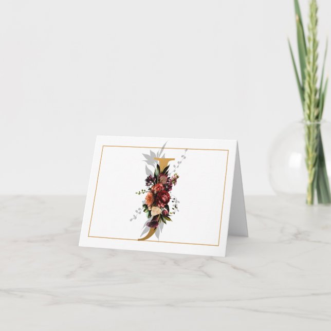 CARTÃO DE NOTAS BELA MONOGRAMA DOURADA E FLORAL J (Frente)