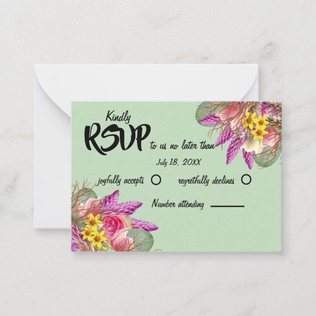 Cartão De Notas Bela placa RSVP de Casa Branca de Jardim Floral (Frente)