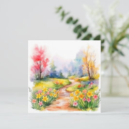 Cartão De Notas Belas Flores de Primavera em Aquarela