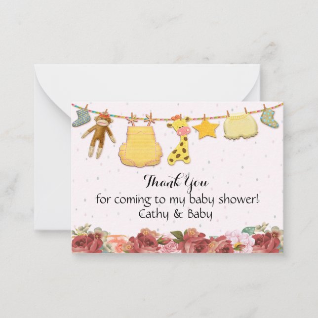 Cartão De Notas Belo Chá de fraldas de Rosas vermelhas Obrigado (Frente)