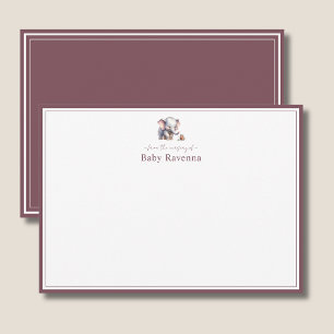 Cartão De Notas Berçário de Elefante Bebê em Aquarela Fofa Obrigad