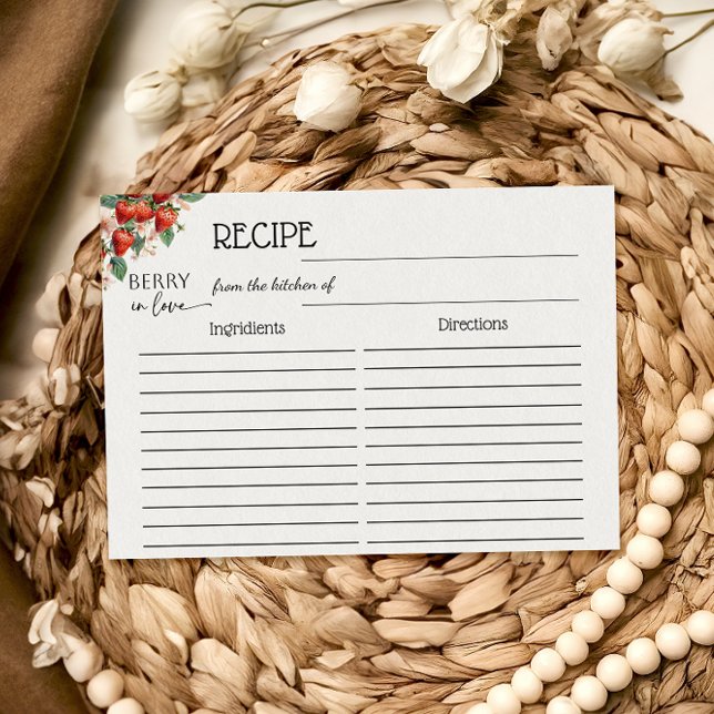 Cartão De Notas Berry in Love Strawberry Bridal Shower Recipe (Criador carregado)