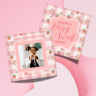 Cartão De Notas Berry Sweet Pink Gingham Valentines Classroom Card
