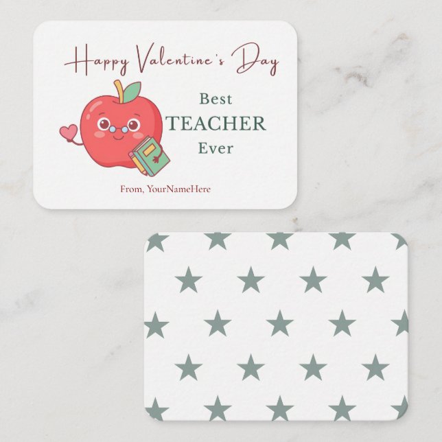 Cartão De Notas Best Teacher Ever Cute Apple Valentine Card (Frente/Verso)
