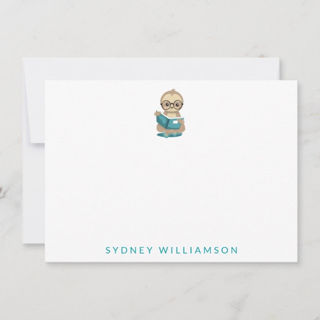 Cartão De Notas Bicho-Preguiça Personalizado Amante de Livros Fofo (Frente)
