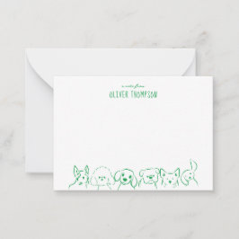 Cartão De Notas Bilhete Verde de Cachorro Fofo Desenho de Animal C