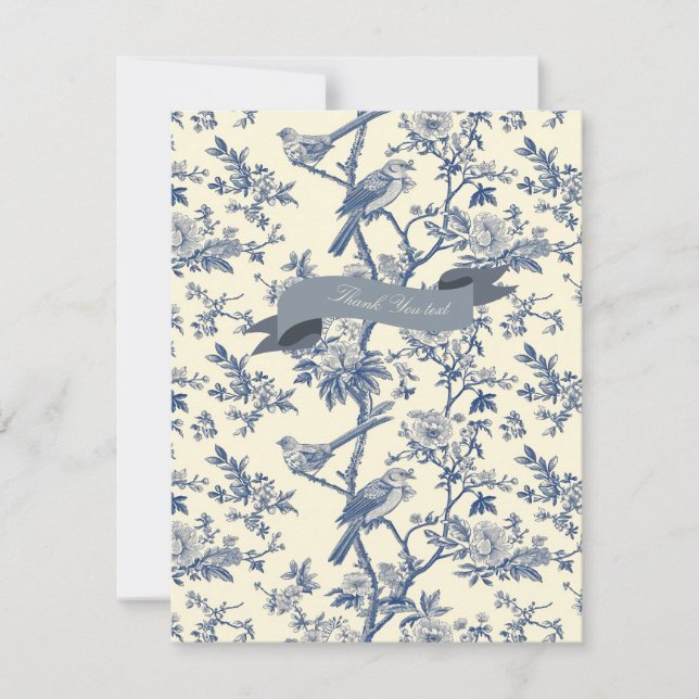 Cartão De Notas Bird Elegant Blue Toile Peony Floral (Frente)